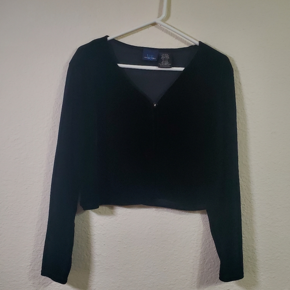 Vintage Studios Black Long Sleeve Velour Cardigan Womens Plus Size XL 16/18